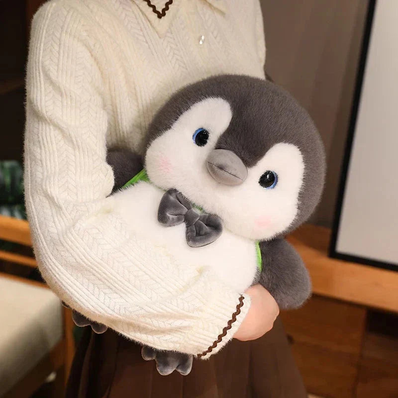 BowLift | Fluffy Gray Penguin Plushie with Turtle Backpack