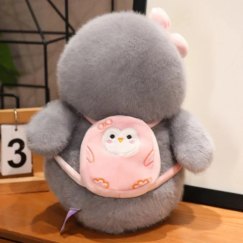 BowLift | Fluffy Gray Penguin Plushie with Turtle Backpack