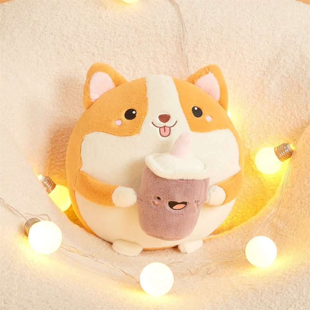 BowLift | Fluffy Round Chubby Corgi Bubble Tea Plushie