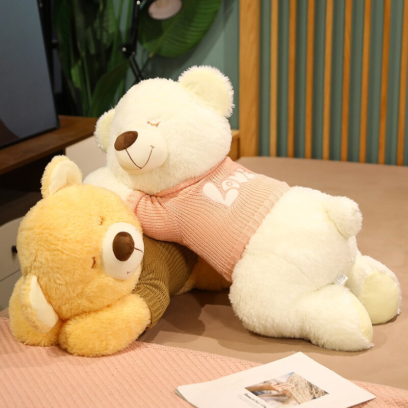 BowLift | Fluffy Sleeping Brown White Dog Bear Plushie