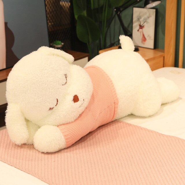 BowLift | Fluffy Sleeping Brown White Dog Bear Plushie