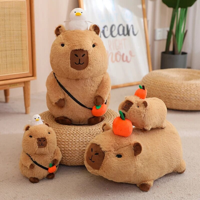 BowLift | Fluffy Sleepy Capybara with Orange Plushie