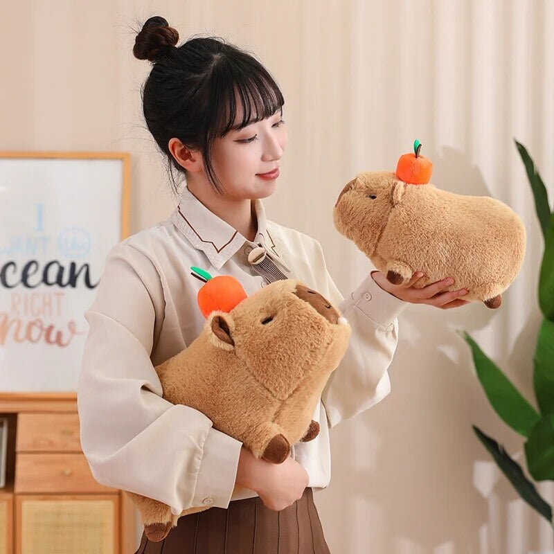 BowLift | Fluffy Sleepy Capybara with Orange Plushie
