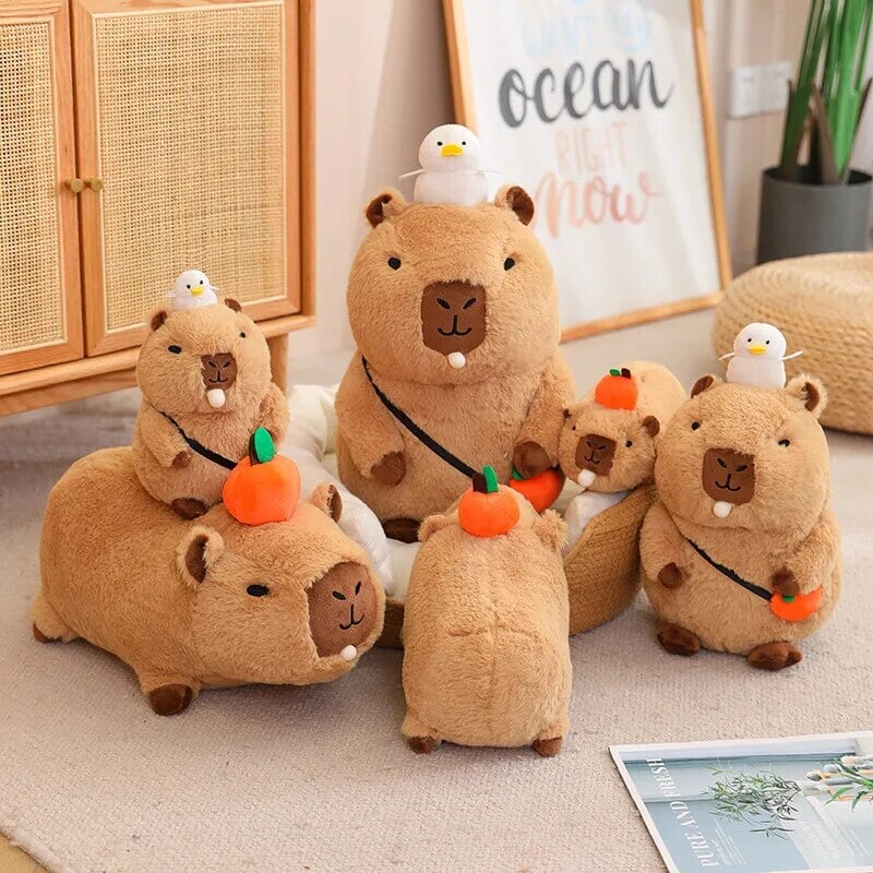 BowLift | Fluffy Sleepy Capybara with Orange Plushie