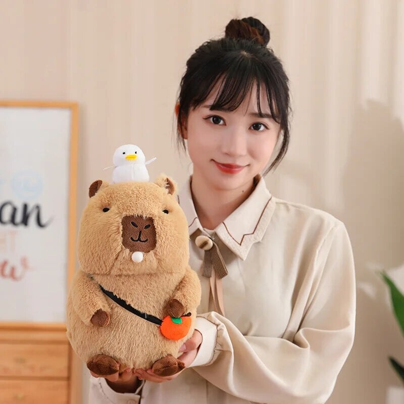BowLift | Fluffy Sleepy Capybara with Orange Plushie