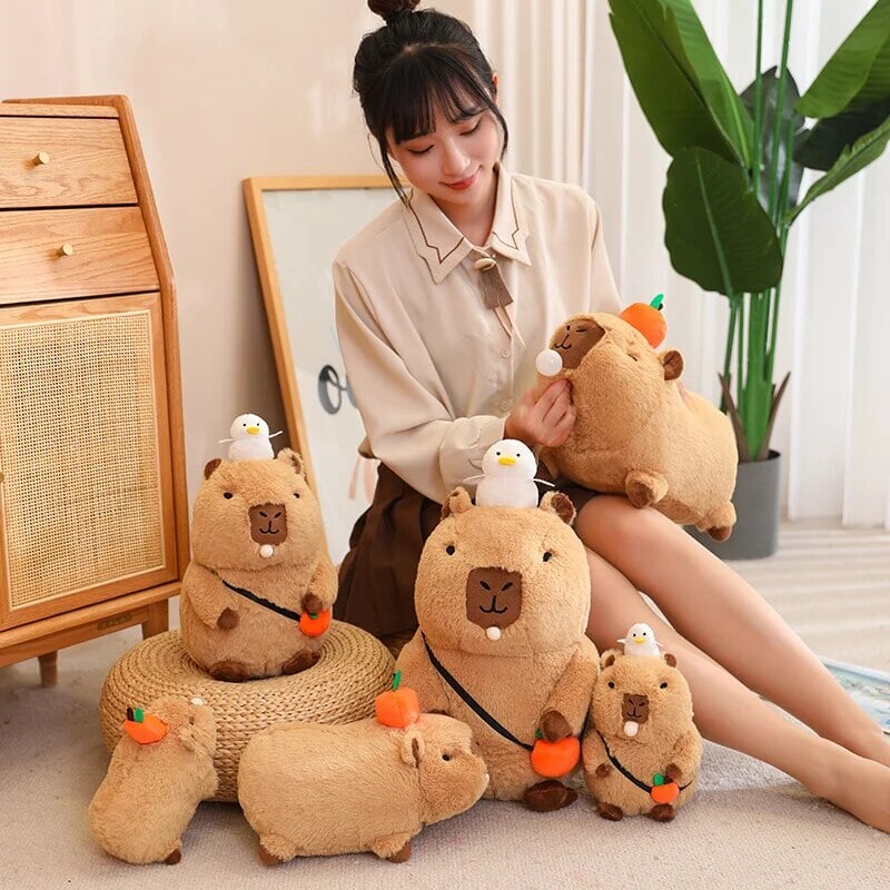 BowLift | Fluffy Sleepy Capybara with Orange Plushie