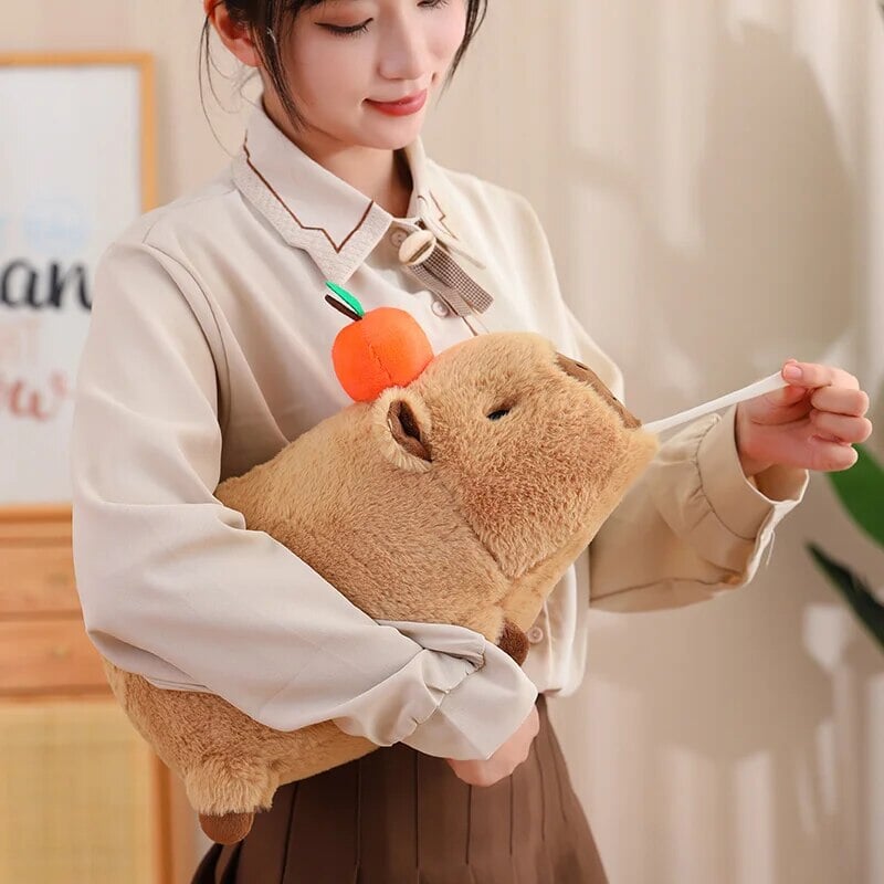 BowLift | Fluffy Sleepy Capybara with Orange Plushie