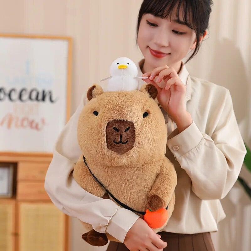 BowLift | Fluffy Sleepy Capybara with Orange Plushie