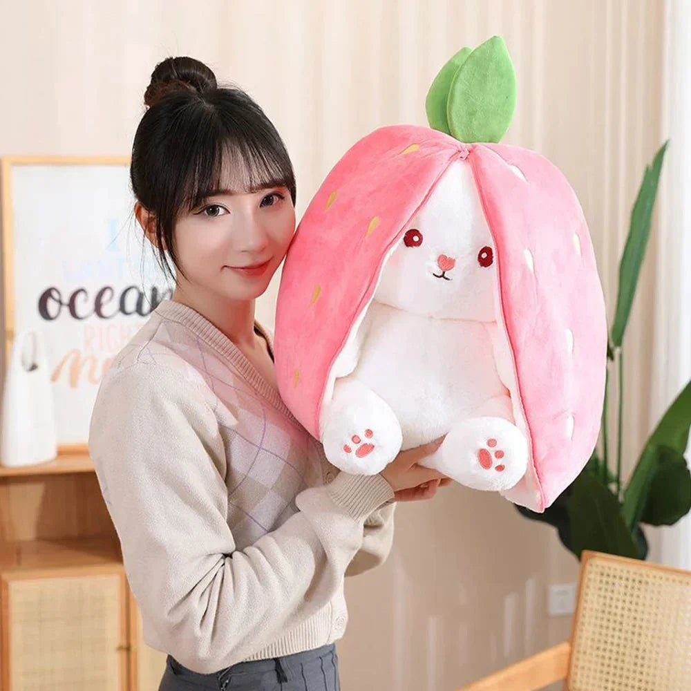 BowLift | Fluffy Strawberry Carrot Bunny Zip Up Plushie