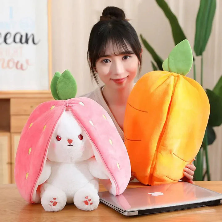 BowLift | Fluffy Strawberry Carrot Bunny Zip Up Plushie
