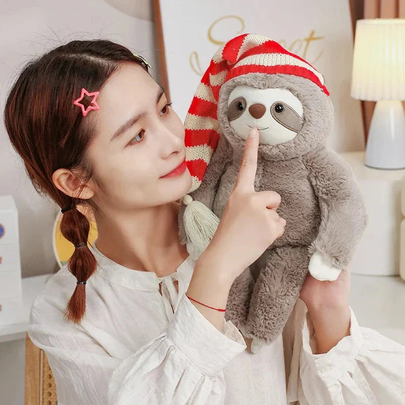 BowLift | Kawaii Christmas Sloth Plush with Striped Hat