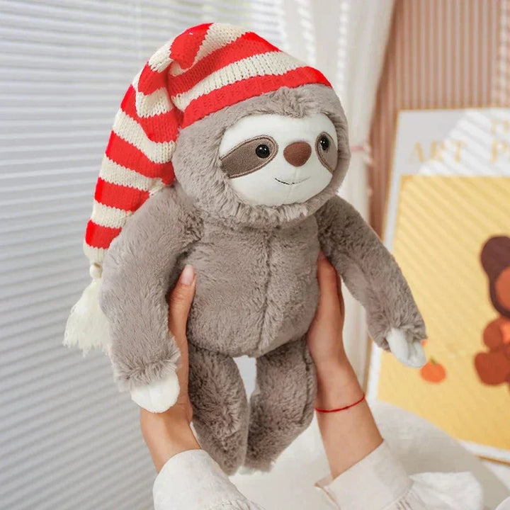 BowLift | Kawaii Christmas Sloth Plush with Striped Hat