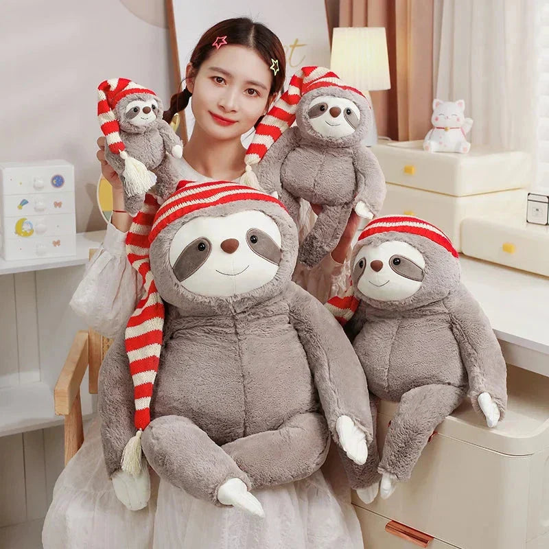 BowLift | Kawaii Christmas Sloth Plush with Striped Hat