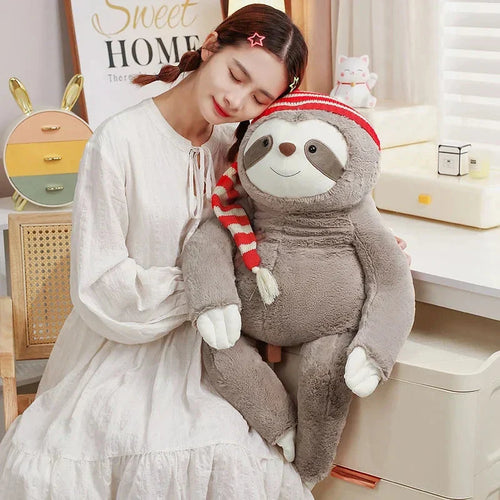 BowLift | Kawaii Christmas Sloth Plush with Striped Hat