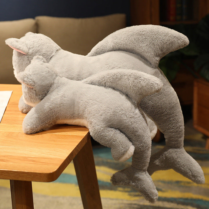 BowLift | Kawaii Grey Half Cat Half Shark Combo Plushie