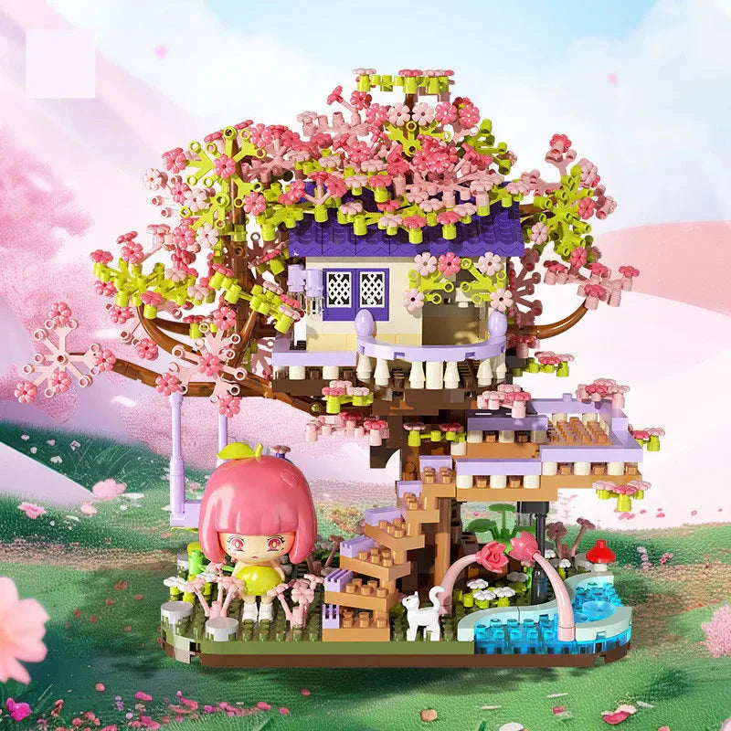 BowLift | Kawaii Sakura Cherry Blossom Purple Tree House Nano Building Set