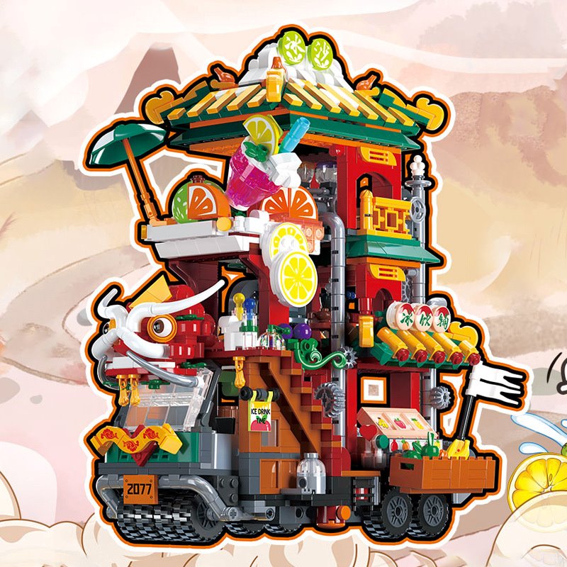 BowLift | Lion Dance Street Truck Food Stall Micro Building Set