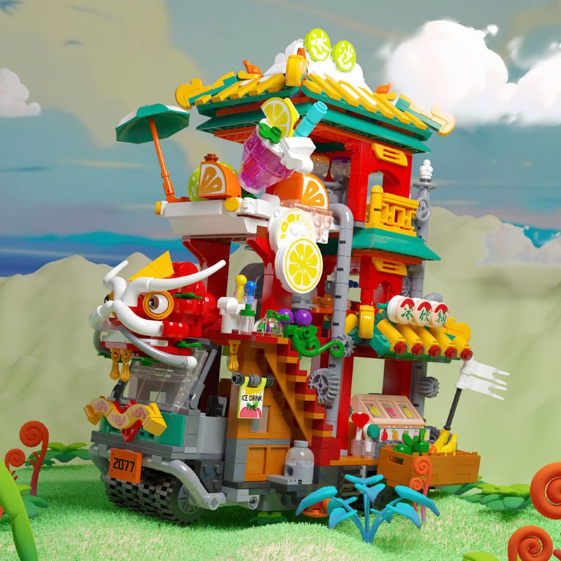 BowLift | Lion Dance Street Truck Food Stall Micro Building Set