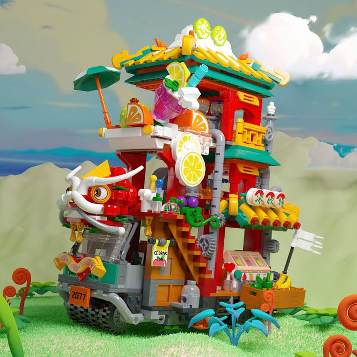 BowLift | Lion Dance Street Truck Food Stall Micro Building Set