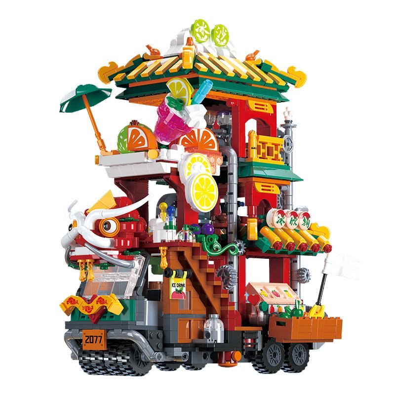 BowLift | Lion Dance Street Truck Food Stall Micro Building Set