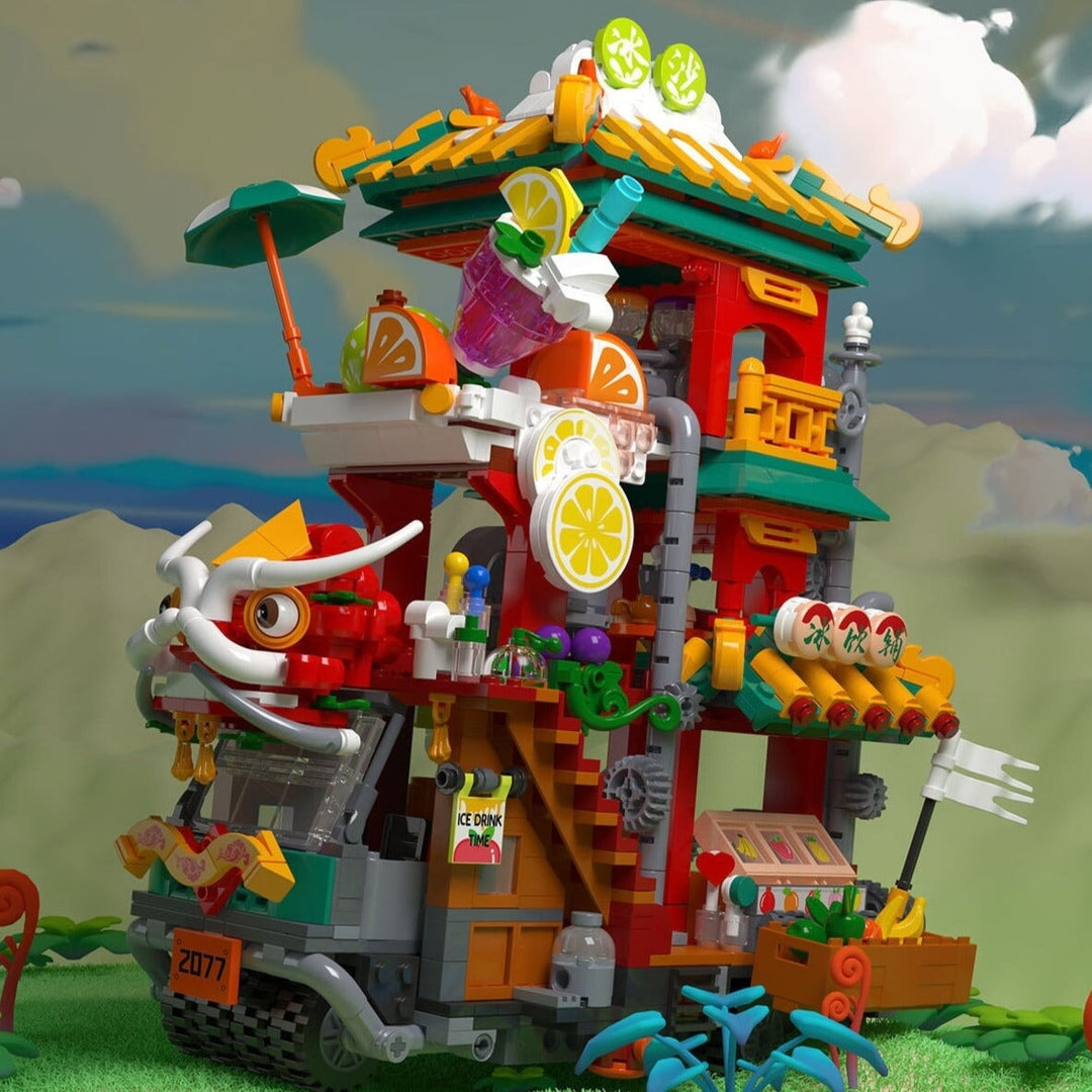 BowLift | Lion Dance Street Truck Food Stall Micro Building Set