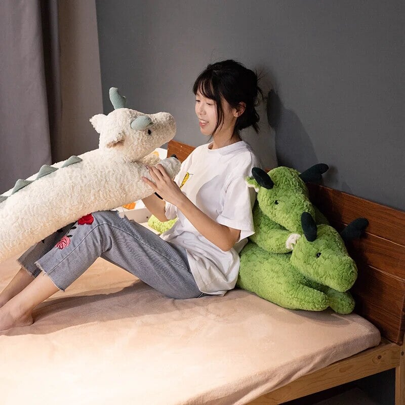 BowLift | Long Snuggly Green White Dragon Plushies