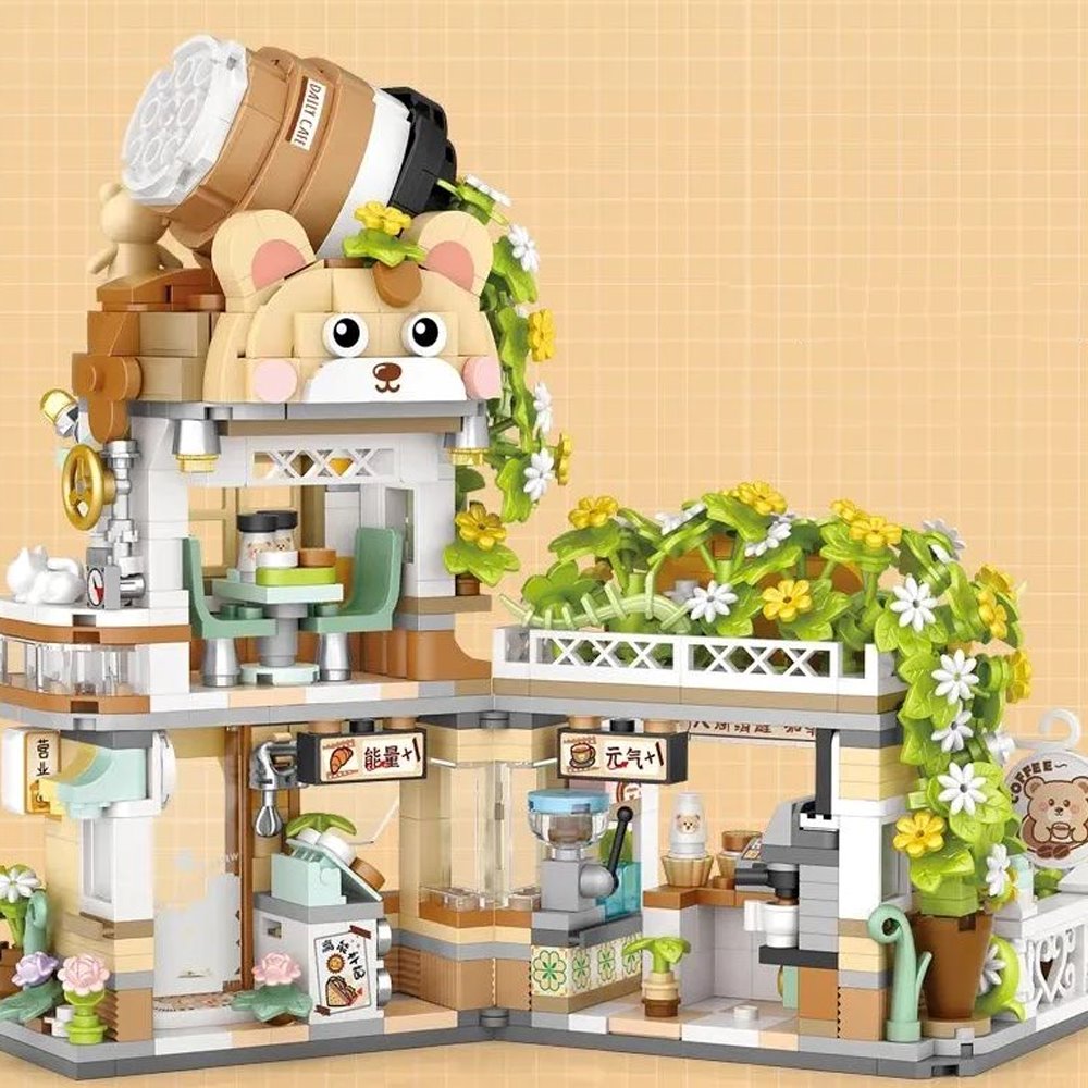BowLift | Panda and Brown Bear Tea Cafes Micro Building Set Collection