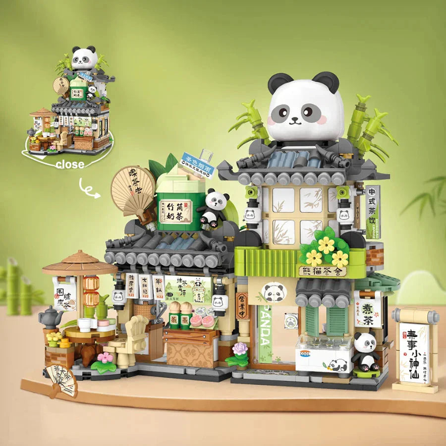 BowLift | Panda and Brown Bear Tea Cafes Micro Building Set Collection