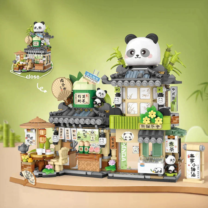 BowLift | Panda and Brown Bear Tea Cafes Micro Building Set Collection