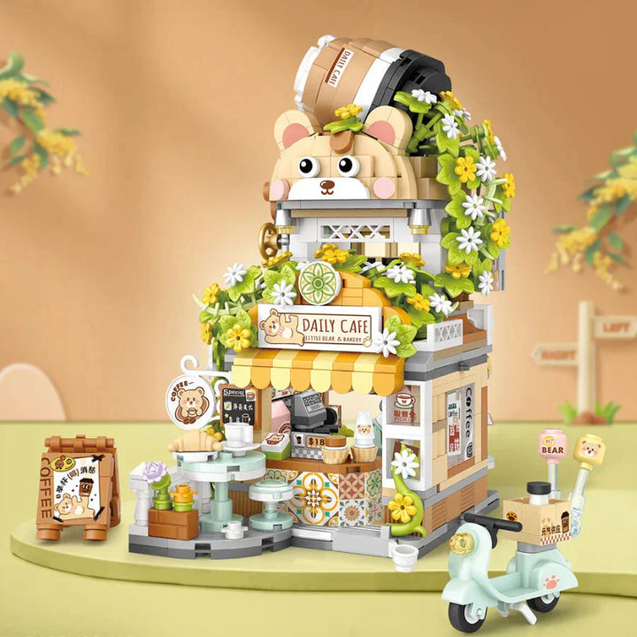BowLift | Panda and Brown Bear Tea Cafes Micro Building Set Collection