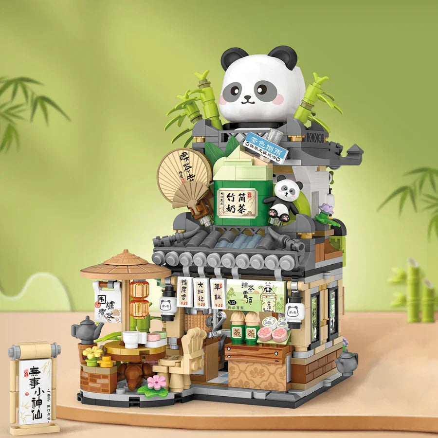 BowLift | Panda and Brown Bear Tea Cafes Micro Building Set Collection