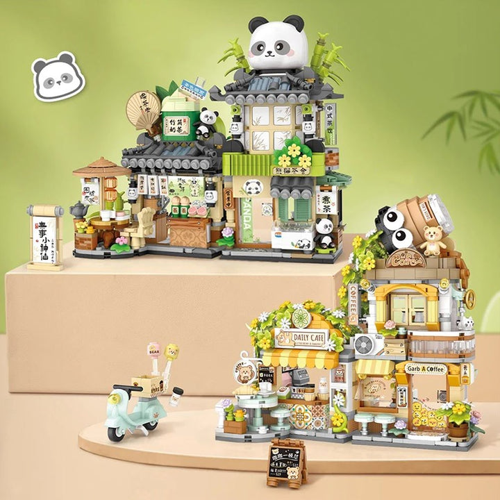 BowLift | Panda and Brown Bear Tea Cafes Micro Building Set Collection