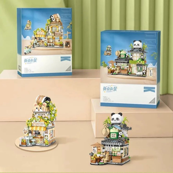 BowLift | Panda and Brown Bear Tea Cafes Micro Building Set Collection