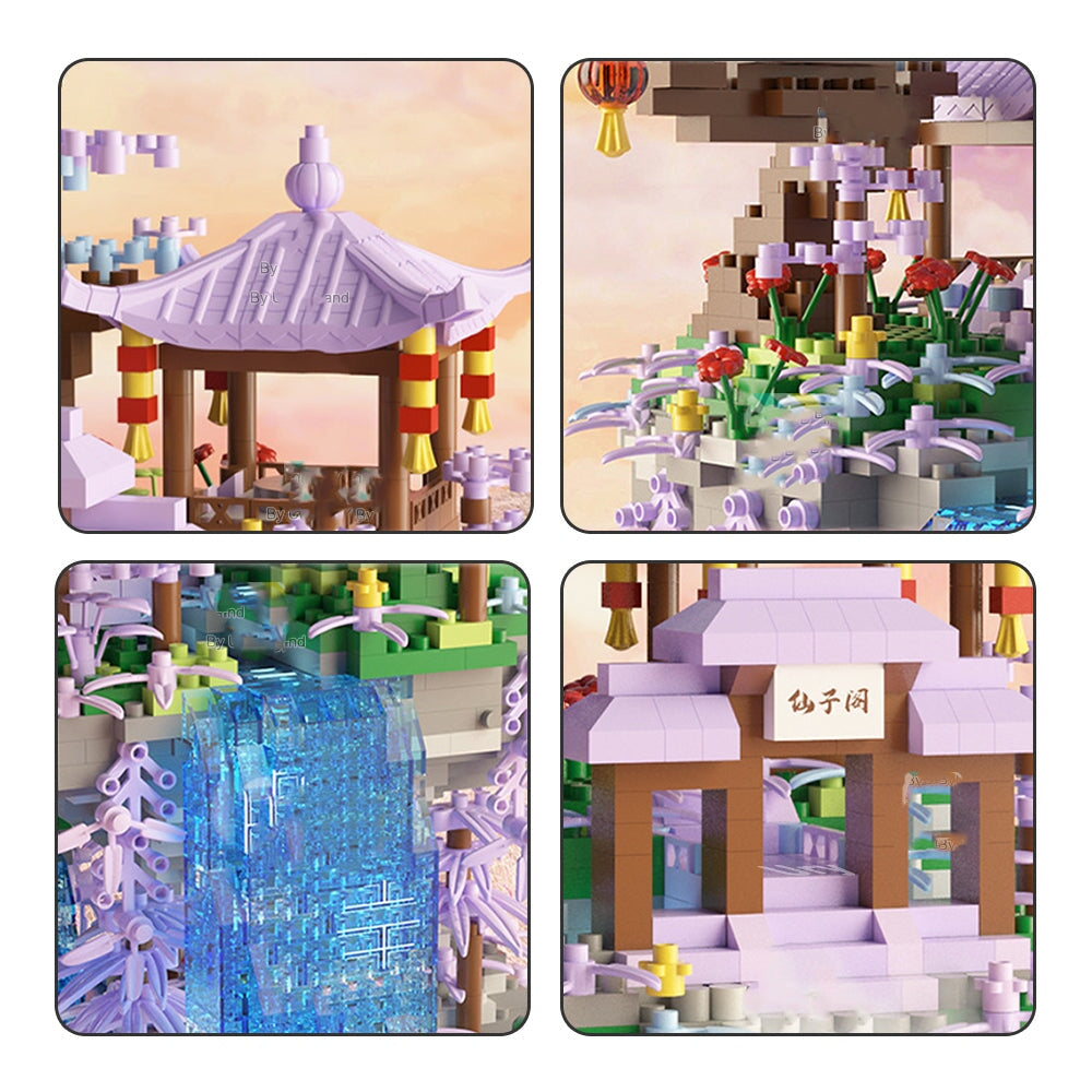 BowLift | Purple Sakura Floating Pavilion Waterfall Island Nano Building Set