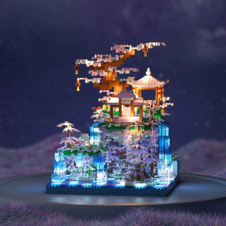 BowLift | Purple Sakura Floating Pavilion Waterfall Island Nano Building Set