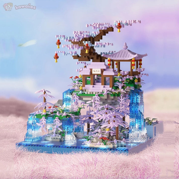 BowLift | Purple Sakura Floating Pavilion Waterfall Island Nano Building Set