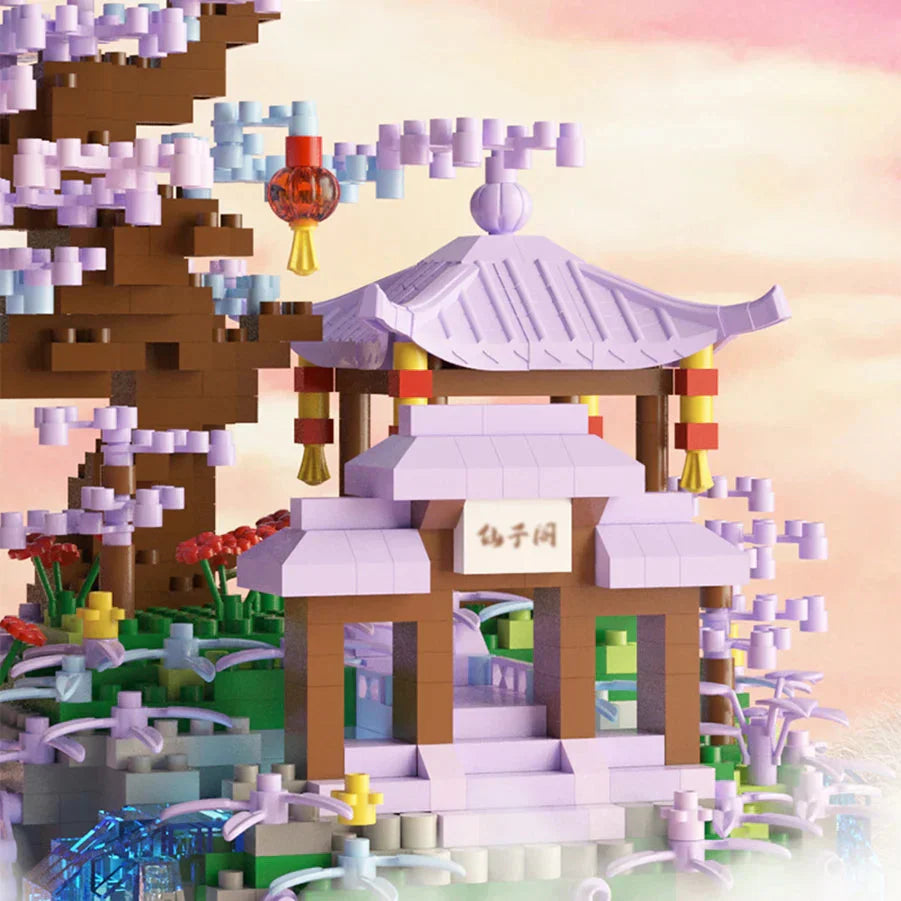 BowLift | Purple Sakura Floating Pavilion Waterfall Island Nano Building Set