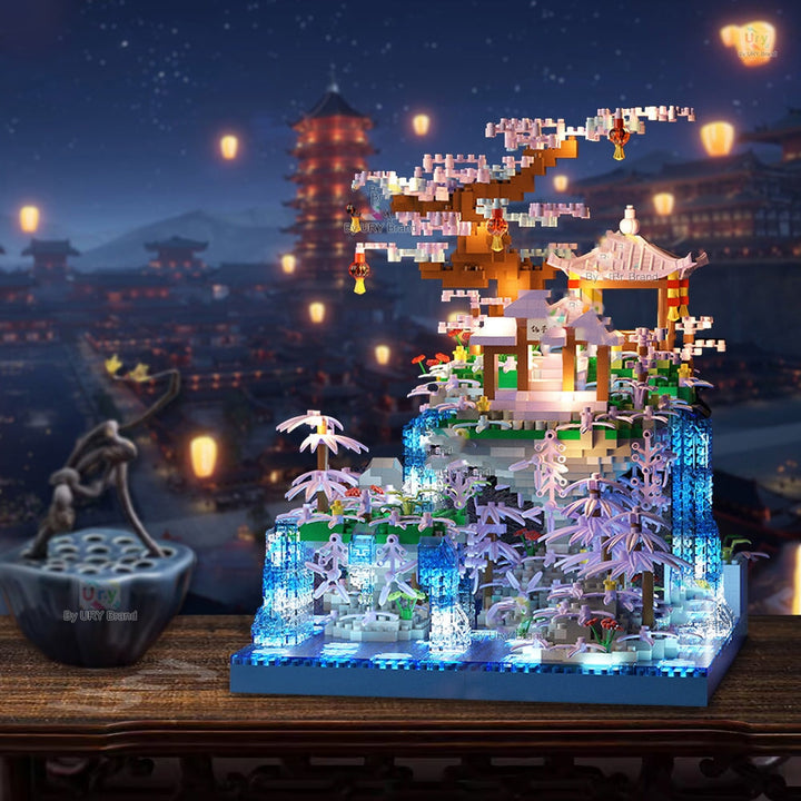 BowLift | Purple Sakura Floating Pavilion Waterfall Island Nano Building Set