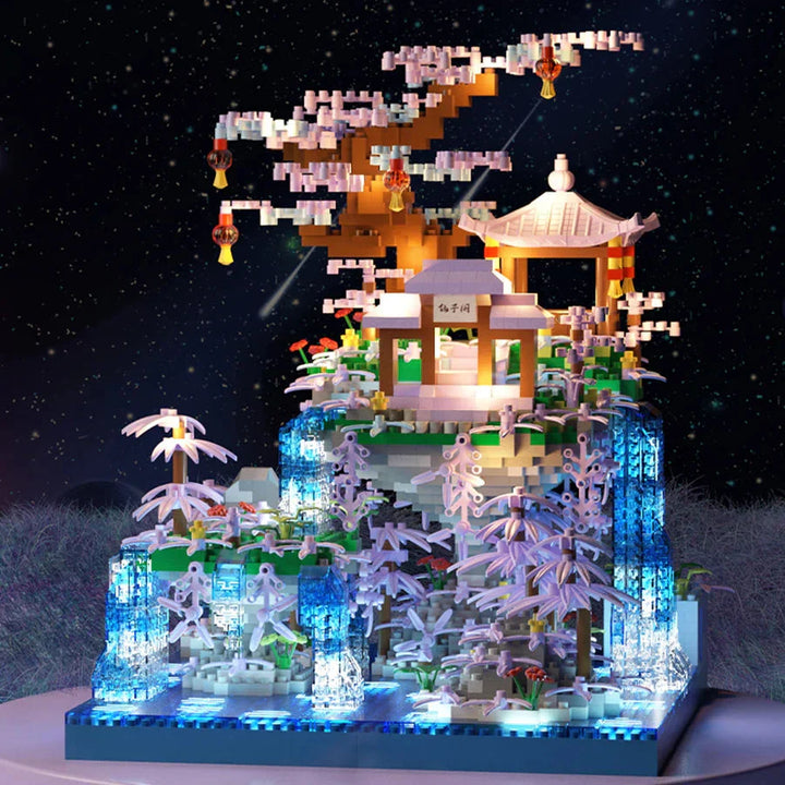 BowLift | Purple Sakura Floating Pavilion Waterfall Island Nano Building Set