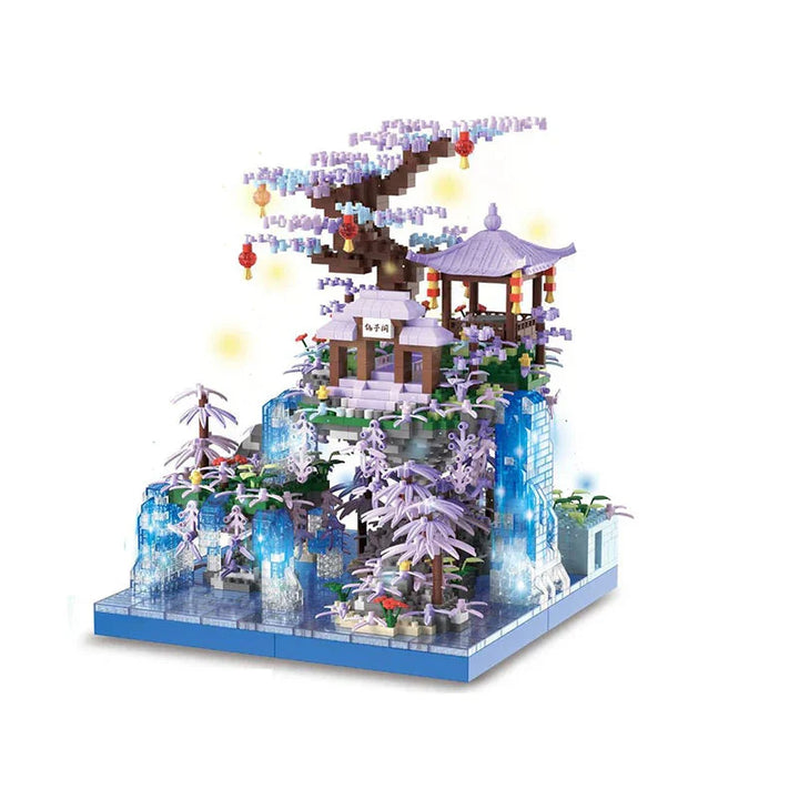 BowLift | Purple Sakura Floating Pavilion Waterfall Island Nano Building Set