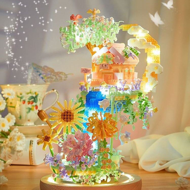BowLift | Romantic Waterfall Orchard Villa Micro Building Blocks With Light