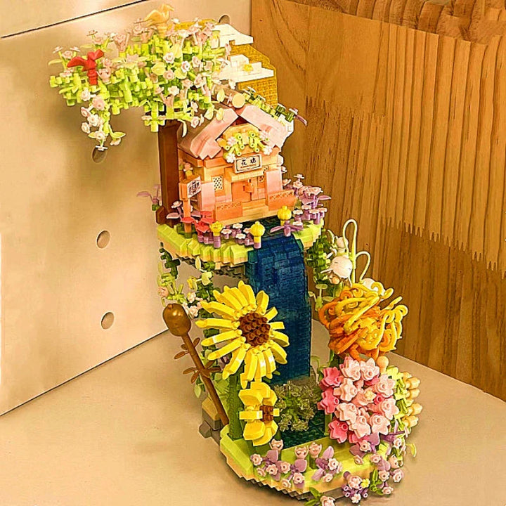 BowLift | Romantic Waterfall Orchard Villa Micro Building Blocks With Light