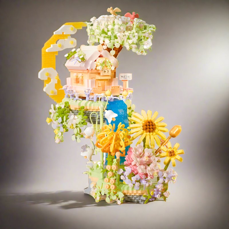 BowLift | Romantic Waterfall Orchard Villa Micro Building Blocks With Light