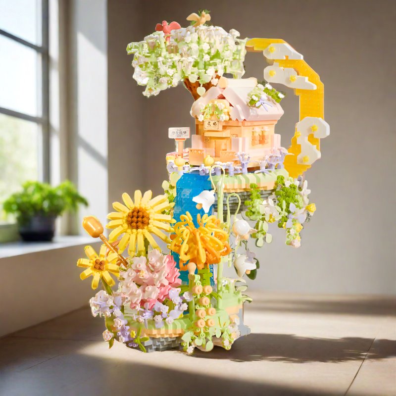 BowLift | Romantic Waterfall Orchard Villa Micro Building Blocks With Light