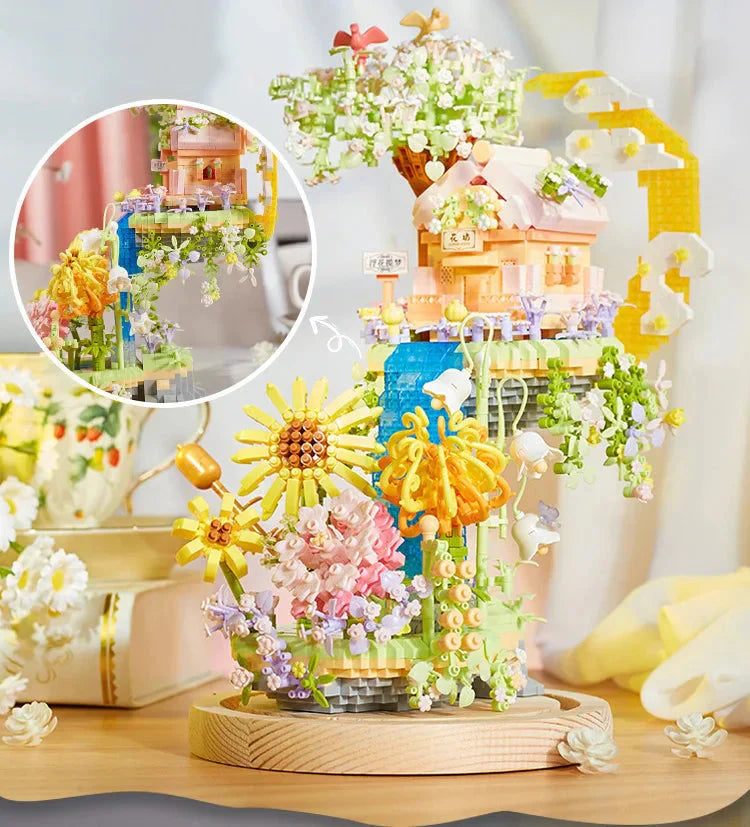 BowLift | Romantic Waterfall Orchard Villa Micro Building Blocks With Light