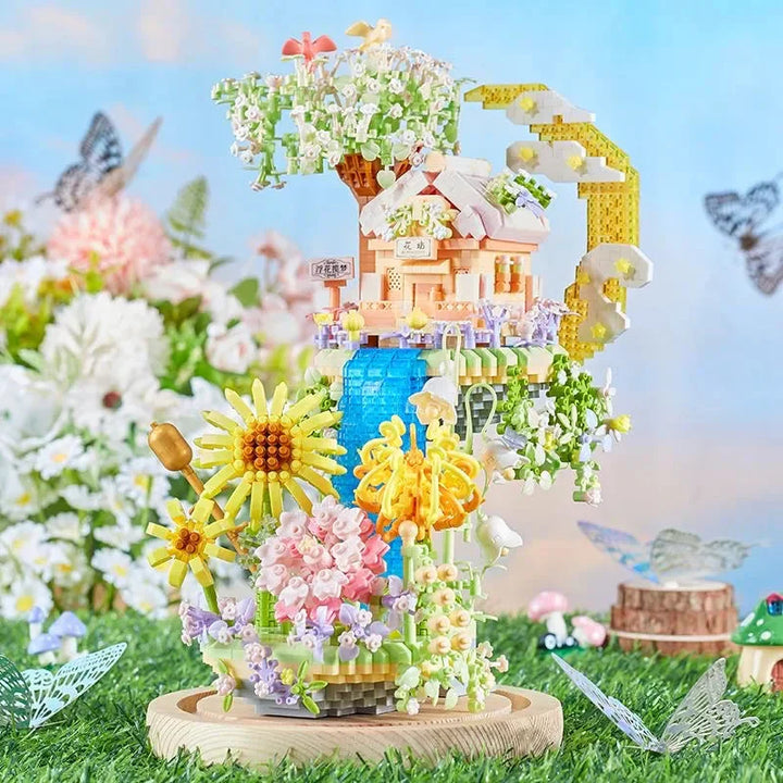 BowLift | Romantic Waterfall Orchard Villa Micro Building Blocks With Light