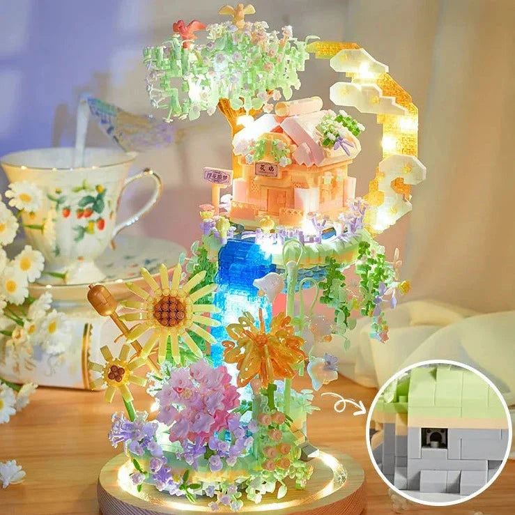 BowLift | Romantic Waterfall Orchard Villa Micro Building Blocks With Light