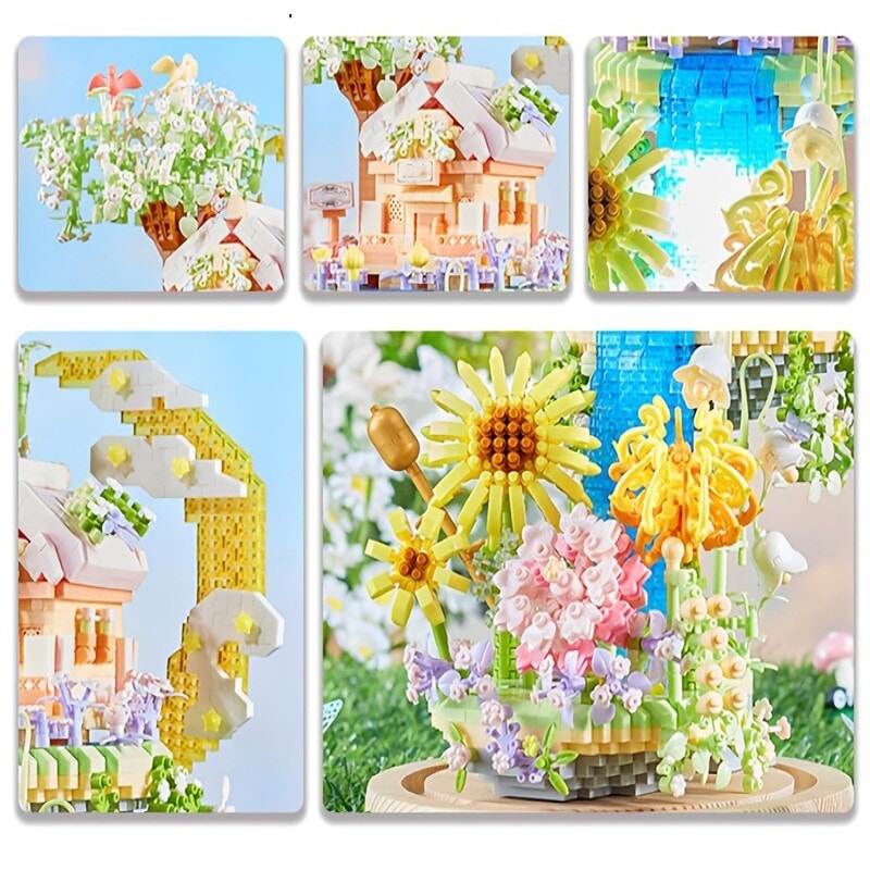 BowLift | Romantic Waterfall Orchard Villa Micro Building Blocks With Light