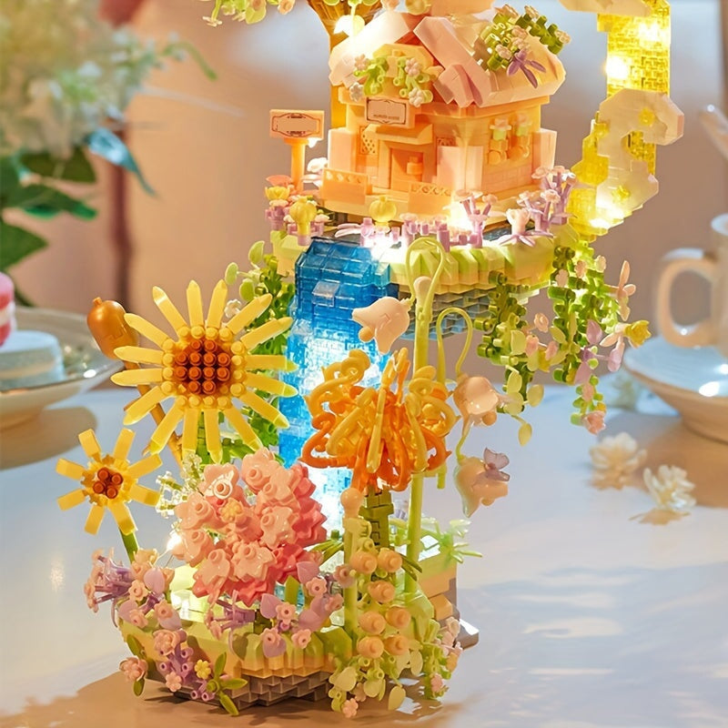 BowLift | Romantic Waterfall Orchard Villa Micro Building Blocks With Light
