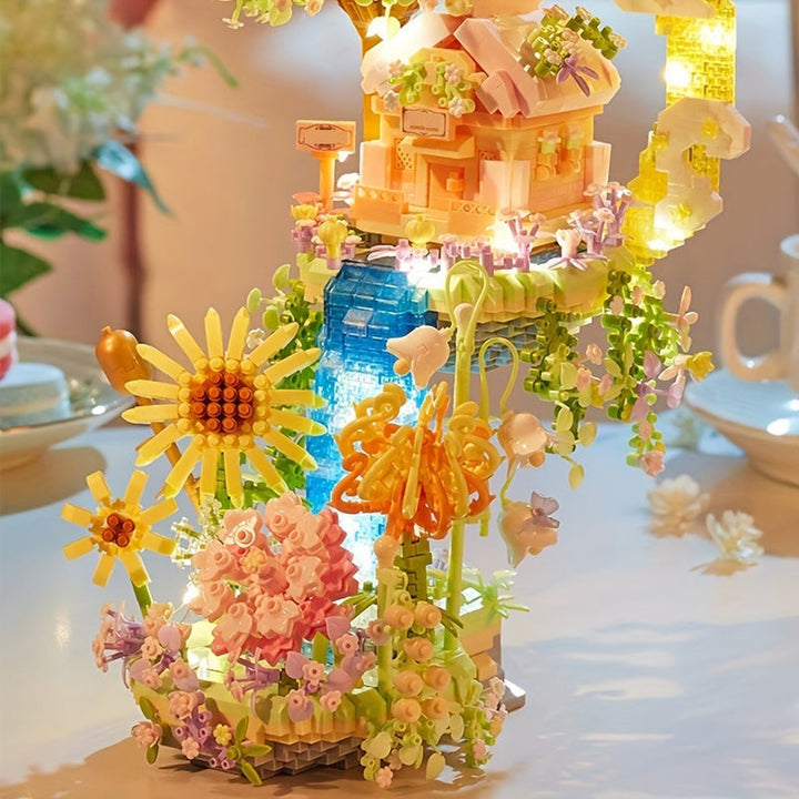 BowLift | Romantic Waterfall Orchard Villa Micro Building Blocks With Light